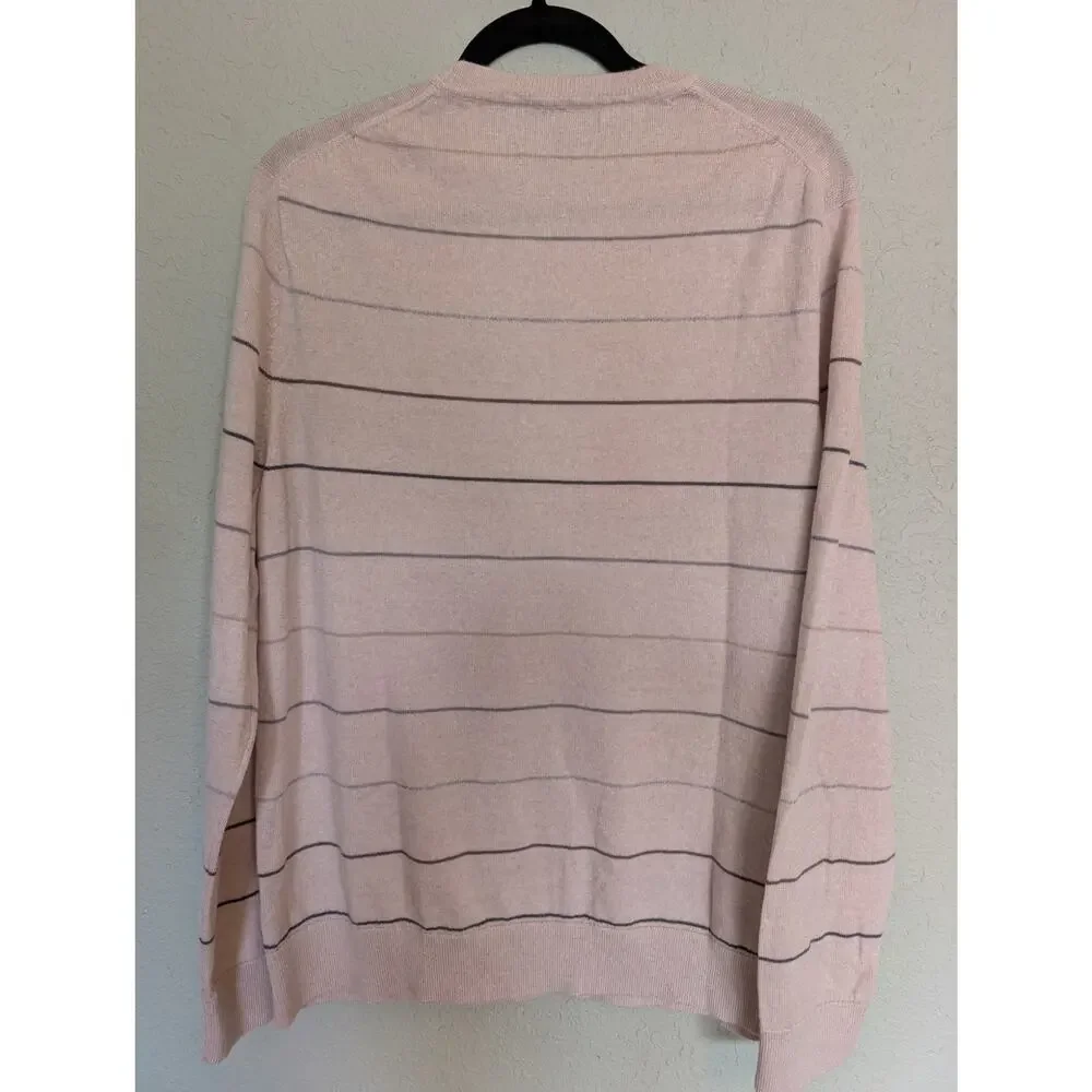 Banana Republic 100% Merino Wool Men's Tan White Striped Sweater Crewneck XL